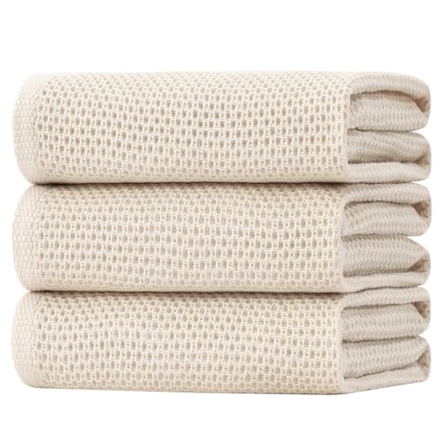 Homaxy 100% Cotton Oversized Waffle Weave Kitchen Towels, 3-Pack, Beige | 20 x 28 Inches, Ultra Soft Absorbent Dish Towels, Quick Drying Large Cleaning Towels - color: Beige, size: 20 X 28 - 3 Pack