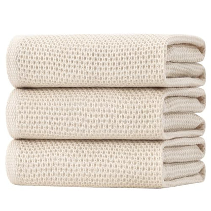 Homaxy 100% Cotton Oversized Waffle Weave Kitchen Towels, 3-Pack, Beige | 20 x 28 Inches, Ultra Soft Absorbent Dish Towels, Quick Drying Large Cleaning Towels - color: Beige, size: 20 X 28 - 3 Pack