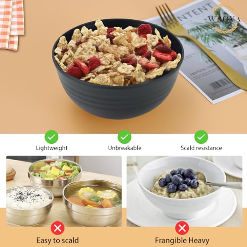 Wheat Straw Bowl Sets,8 PCS Unbreakable Cereal Bowls 26 OZ,Microwave and Dishwasher Safe Bowls,Alternative Plastic Bowl Reusable for cereal,salad,snack and soup (Pure Black) - color: Black, size: 26 oz