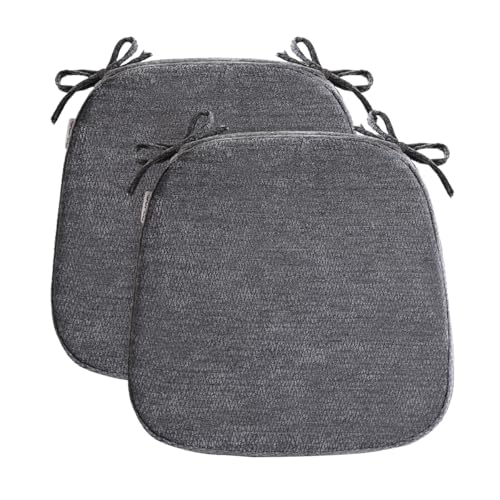 D-Shaped Chair Cushions for Dining Chairs, 2.5” Thick Chair Pads with Washable Comfortable Textured Cover, Non Slip Kitchen Chair Cushions with Ties, 16.5" x 16.5", 2 Pack, Dark Grey - color: Dark Grey, size: 2 Pack