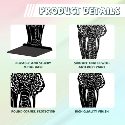 5.3"x4.3"x7.9" Metal Bookends, Heavy Duty Book Ends for Shelves | Mandala Elephant Theme Cast Iron Book Supports, 1 Pair Decor Stoppers for Desk, Library, Office & Home Shelves - style: Mandala Elephant