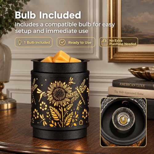 mocosa Metal Wax Melt Warmer Electric Candle Fragrance Burner | Oil Burner 2 in 1，Gifts for Women，Mother's Day，for Home Office Bedroom，Sunflower Decorations - style: Sunflower + Dragonfly