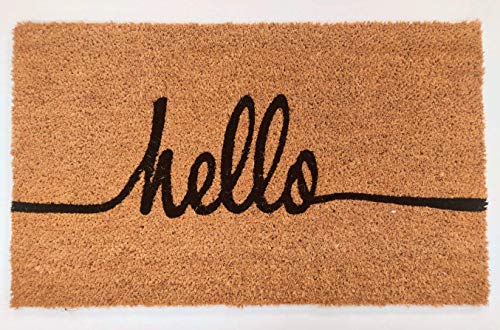 Hello Coco Coir Doormat - Non-Slip Backing, Heavy-Duty, Outdoor Entrance Mat (18" x 30" in) - size: 18" x 30" (Rectangular)