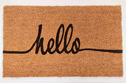 Hello Coco Coir Doormat - Non-Slip Backing, Heavy-Duty, Outdoor Entrance Mat (18" x 30" in) - size: 18" x 30" (Rectangular)