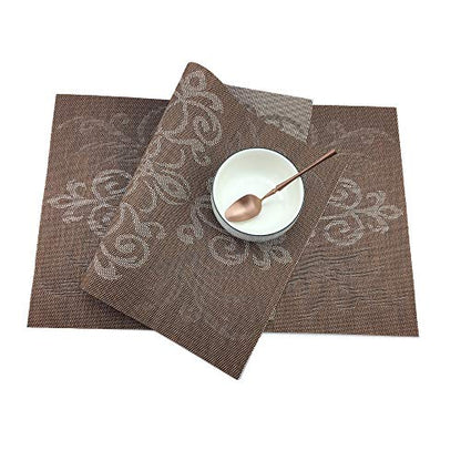 Luxury Coffee Placemats Set of 6 Crossweave Woven Vinyl Placemat for Dining Table Heat Resistant Non-Slip Kitchen Table Mats Easy to Clean - color: Symmetry-coffee