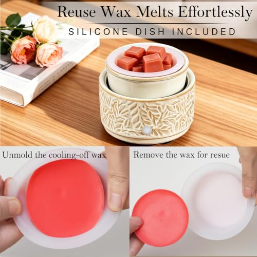 Ceramic Wax Melt Warmer with Timer & Silicone Liner-Tan - color: Tan