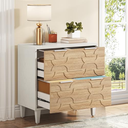 Tribesigns 2-Drawer File Cabinet, White & Walnut - color: Walnut and White