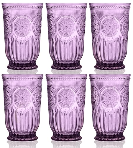 Purple Highball Glasses Set of 6 — 10 oz Tall Drinking Glasses - color: Purple, size: Tall