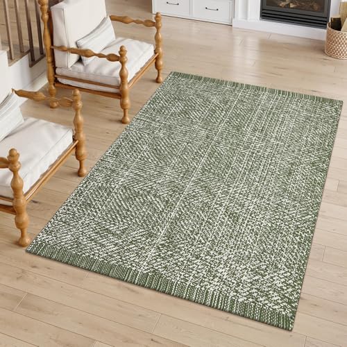 Washable Cotton Woven Entryway Rug, 3x5 Farmhouse Living Room Rugs | Soft Green Bedroom Rug, Modern Braided Door Mat, Reversible Carpet for Laundry Front Porch Outdoor Doormat Kitchen Bathroom - color: Sage Green/Cream, size: 3' x 5' (Rectangular)
