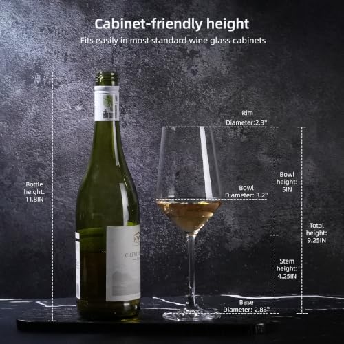 Crystal Wine Glasses Set of 4, 14oz for White Wine, Sturdy Bowl, Thin Rim | 100% Lead-free crystal, 0.2" thickened bowl with 0.04" thin rim, stury short stem, fits for daily sipping, gatherings, gifts