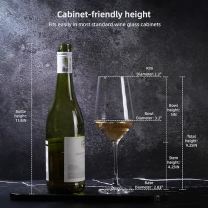 Crystal Wine Glasses Set of 4, 14oz for White Wine, Sturdy Bowl, Thin Rim | 100% Lead-free crystal, 0.2" thickened bowl with 0.04" thin rim, stury short stem, fits for daily sipping, gatherings, gifts
