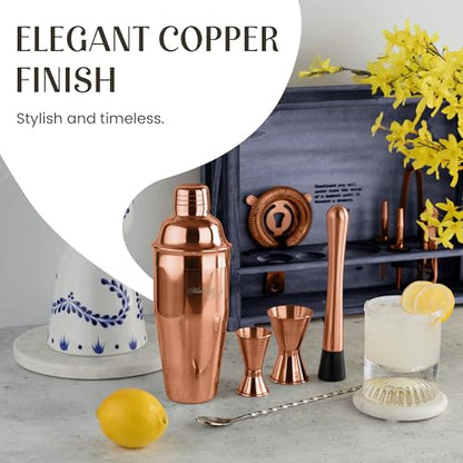 Mixology & Craft Rustic Cocktail Shaker Set – Includes Wood Stand, Complete Barware Kit with 24 Oz Shaker, Dual Jiggers, Pourers, Muddler, Strainer – Perfect for Home Bartenders (Copper) - color: Copper