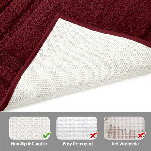HOMEIDEAS Bathroom Rugs Sets 2 Piece, Super Soft and Absorbent Non Slip Microfiber U-Shaped Toilet Bath Mat Set (20"x32"+U20 x24, Burgundy Red) - color: Loop- Burgundy Red, size: 1'8" x 2'8" (20"x32"+U Shape 20"x24")