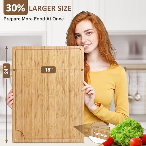 GAOMON 24 x 18 In Extra Large Bamboo Wood Cutting Board, Large Kitchen Chopping Board with Juice Groove, Cheese Charcuterie Board, Butcher Block, Charcuterie Board, 100% Organic Bamboo - size: 24"L x 18"W