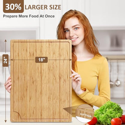 GAOMON 24 x 18 In Extra Large Bamboo Wood Cutting Board, Large Kitchen Chopping Board with Juice Groove, Cheese Charcuterie Board, Butcher Block, Charcuterie Board, 100% Organic Bamboo - size: 24"L x 18"W