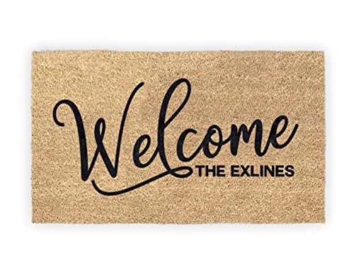 Personalized Welcome Coir Doormat – Custom Front Door Mat, 24x36 | natural coconut husk, 3/4in thick, printed no decals, add your text, wedding housewarming closing gift, entryway - size: 24"x 36"