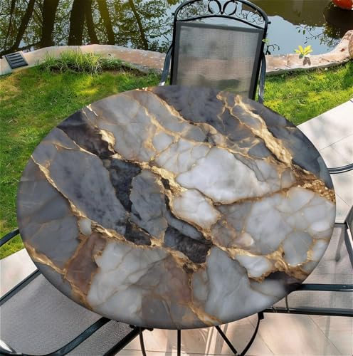 Round Fitted Tablecloth with Elastic Edge, Stain Resistant Waterproof Fabric Table Cover for 32"-36" Round Table, Indoor Outdoor Dining, Kitchen Decor, Camping, Holiday, Party, Gray Marble - color: Gray Marble, size: 36" (Round)