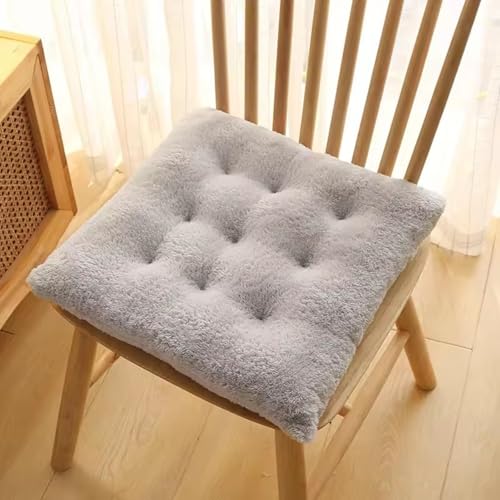 Set of 2 Luxury Sherpa Fleece Chair Cushions with Ties Cushion Pillow 15x15x3 Inch Thick Padding & Tufted Design Tufted Chair Pads for Indoor Dining Room and Kitchen Chairs (Grey,15"x15") - color: Grey, size: 15x15 Inch (Pack of 2)