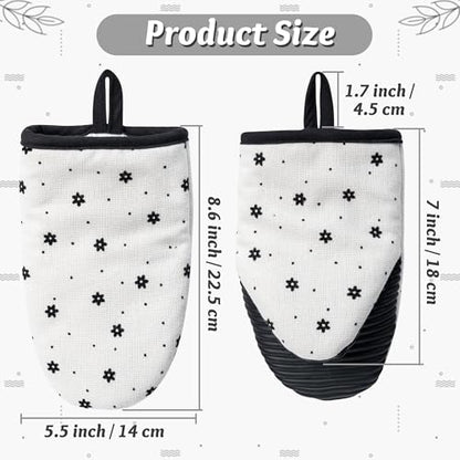 Mini Oven Mitts Set - 5.5” x 8.6” Small Heat Resistant Kitchen Mitt with Non-Slip Silicone Grips Palm, Soft Filling Washable Gloves with Hanging Loop for Home Cooking Baking Picnic (Flower) - color: White