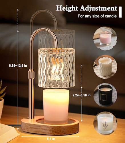 Candle Warmer Lamp Electric: Dimmable Timer Candles Warming Lamps - Height Adjustable Burner Jar - No Flame Scented Melts Wax - All Candle Jars Table Light Home Decor