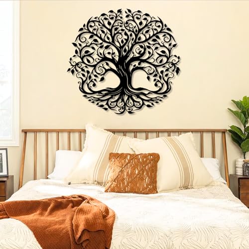 Yemwot Metal Tree of Life Wall Decor, Circle of Life Metal Trees Wall Art, Branch Art, Spiritual Decor, Modern Sculpture Decoration, Living Room Bedroom Decoration (Black-Tree 2, 35"x 33"| 90x83cm) - color: Black-Tree 2, size: 35"L x 33"W