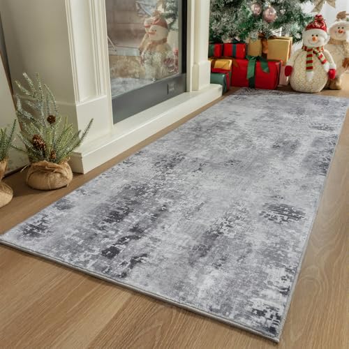 Kelarea Washable Runner Rug 2x6, Non-Slip Low Pile Abstract Grey | Water & Stain Resistant, Pet Friendly, Easy Clean, Ultra Soft, for Entrance, Kitchen, Bedroom, Hallways - color: Light Grey, size: 2' x 6' (Rectangular)