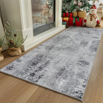 Kelarea Washable Runner Rug 2x6, Non-Slip Low Pile Abstract Grey | Water & Stain Resistant, Pet Friendly, Easy Clean, Ultra Soft, for Entrance, Kitchen, Bedroom, Hallways - color: Light Grey, size: 2' x 6' (Rectangular)