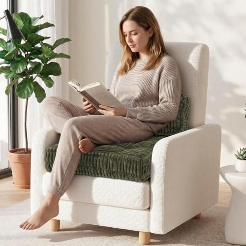 idee-home Recliner Cushions with Lumbar Support Pillow Set for Elderly | 20x20x5 Inch Recliner Seat Cushion Tufted, Large Square Seat Cushion Non-Slip Reduce Hip & Lumbar Pain - color: Green Seat&lumbar