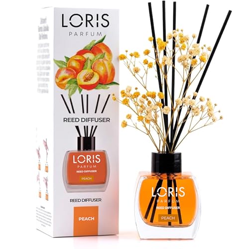 Loris Peach Reed Diffuser Set with Dried Flowers | Reed Diffusers for Home with Sticks | Bathroom Diffuser & Room Scent | Long-Lasting Home Fragrance | 120 mL / 4.06 fl oz - color: Peach