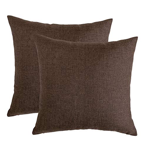 RainRoad Linen Dark Brown Throw Pillow Covers 18x18 Inch,Set of 2 | Decorative Cushion Cover Pillow Case for Sofa Couch Bed Chair, Soft Square Dark Brown Throw Pillows - color: Dark Brown, size: 18" x 18" (Pack of 2)