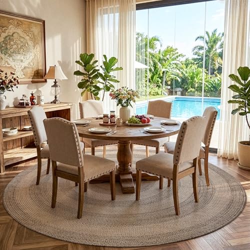 LUMI 6' Round Natural Jute Area Rug, Braided Farmhouse Rug | Non Slip No Shedding Neutral Carpet, Indoor Outdoor Rug for Living Room, Dining Room & Patio - color: Caramel Haze, size: 6'x6'