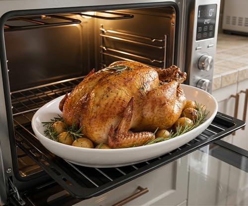 Oval Serving Platters Set of 2 (14" & 12"), Large Wide Ceramic Serving Dishes for Entertaining, Turkey, Fish, Salad, Oven Safe White Porcelain Serving Plates