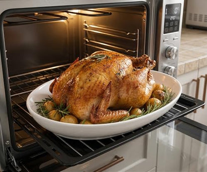 Oval Serving Platters Set of 2 (14" & 12"), Large Wide Ceramic Serving Dishes for Entertaining, Turkey, Fish, Salad, Oven Safe White Porcelain Serving Plates