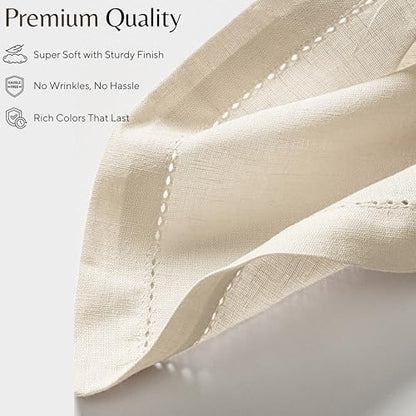 Ramanta Home Natural Cloth Dinner Napkin Set of 12-20x20 Inch, Premium Cotton Linen Flax Hemstitched Napkins, Soft Durable Washable for Everyday Use Thanksgiving Christmas Parties Halloween - color: Natural - Hemstitch, size: 20" x 20" (Set of 12)