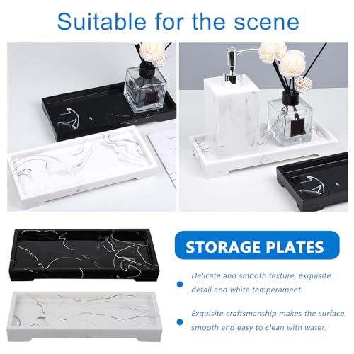 FAVOMOTO Marble-Style Composite Bathroom Vanity Tray Cosmetic and Jewelry Storage Plate White Organizer for Home and Hotel Toiletries