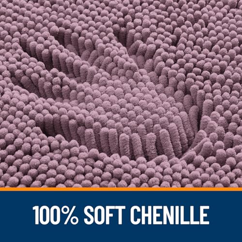 OLANLY Chenille Bathroom Mat and Toilet Rugs U-Shaped, Bath Mat Size 36x24 and Bathroom Rugs Sets Size 30x20+24x20 in Deep Plum, 3 Item Bundle