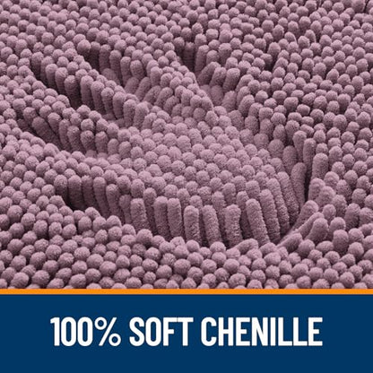 OLANLY Chenille Bathroom Mat and Toilet Rugs U-Shaped, Bath Mat Size 36x24 and Bathroom Rugs Sets Size 30x20+24x20 in Deep Plum, 3 Item Bundle