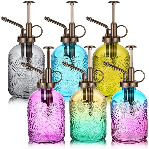 Sliner 6 Pack Glass Plant Mister Spray Bottles 7.7" Tall Glass Water Spray Bottle 12.2 oz Hand Pump Sprayer Fine Mist Watering Can with One Hand Top Pump for Indoor & Outdoor Houseplants (Bronze) - color: Bronze