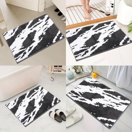 Bath Rug Mat Non Slip,Marble Indoor Doormat,20"x32" | Small Area Rug,Rubber Backed,Soft microfiber,Absorbent,Machine Washable,Bathroom,Entryway,Kitchen,Hallway - color: Black White1