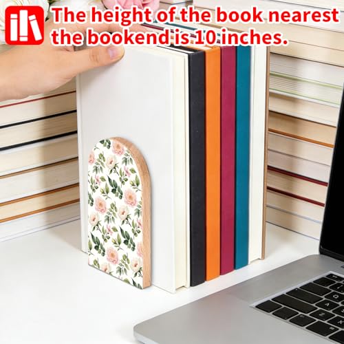 Flowers and Roses Wooden Bookends, Book Ends for Shelves | 1 Pair 5"x3.15" Decorative Wood Book Supports, Cute Shelf Stoppers for Heavy Books, Office Desk, Study Room & Home Decor - style: Flowers and Roses