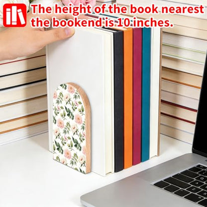 Flowers and Roses Wooden Bookends, Book Ends for Shelves | 1 Pair 5"x3.15" Decorative Wood Book Supports, Cute Shelf Stoppers for Heavy Books, Office Desk, Study Room & Home Decor - style: Flowers and Roses