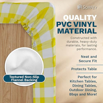 Kitchen Tablecloth -Fitted with Elastic, Vinyl with Flannel Back, Fits for Table 36" w x 60" L Rectangle,Water Proof, Easy to Clean, Checked Grey Design - color: Checkd Grey, size: 60" x 36" (Rectangular)