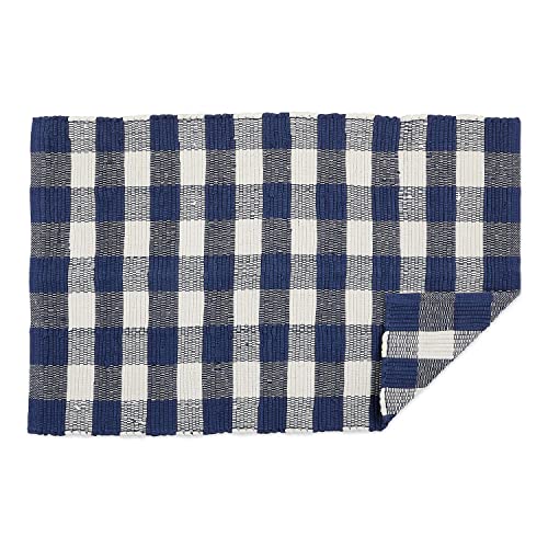 DII Buffalo Check Rug Collection, Hand Dyed Reversible Chindi Rug, 26x40, Navy/Cream - color: Navy/Cream, size: 2'2" x 3'4" (Rectangular)