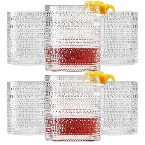 Plastic Hobnail Drinking Glasses Set of 6 Tritan Lowball Cups 10oz, Shatterproof & Unbreakable Acrylic Beaded Design, BPA-Free, Dishwasher Safe Indoor/Outdoor Drinkware for Water, Juice, Cocktails - color: Clear