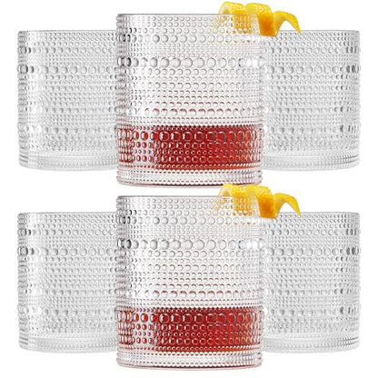 Plastic Hobnail Drinking Glasses Set of 6 Tritan Lowball Cups 10oz, Shatterproof & Unbreakable Acrylic Beaded Design, BPA-Free, Dishwasher Safe Indoor/Outdoor Drinkware for Water, Juice, Cocktails - color: Clear