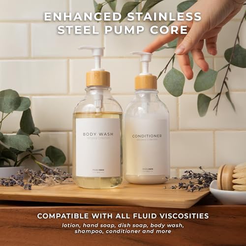 MaisoNovo Hand and Dish Soap Dispenser for Kitchen Set of 2-16.9oz Clear Dish and Hand Soap Dispenser Set for Kitchen - Clear Plastic Bottles x 2 with White Bamboo Pumps & Tray - color: Plastic Clear Bottles/White Bamboo Pumps