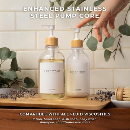 MaisoNovo Hand and Dish Soap Dispenser for Kitchen Set of 2-16.9oz Clear Dish and Hand Soap Dispenser Set for Kitchen - Clear Plastic Bottles x 2 with White Bamboo Pumps & Tray - color: Plastic Clear Bottles/White Bamboo Pumps