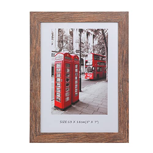 5x7 Picture Frames Set of 10, Wooden Picture Frame Set with Display Box, Rustic Style Antique Brown Wood Grain Photo Frame Suitable For Desktop Display and Wall Decoration. - size: 5 x 7 inches