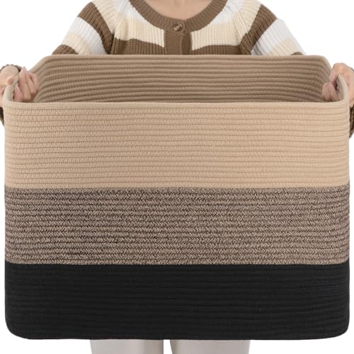 OIAHOMY Blanket Basket Laundry Basket Dog Toy Basket 108L Yellow Black | Large Storage Basket,Baby Basket,Toy Storage,Woven Rope Basket for Blankets,Blanket Storage for Living Room - color: Yellow Black, size: 25”x16”x16”