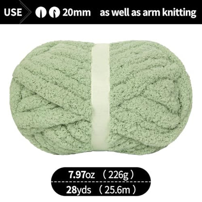 Franel Sage Green Chunky Chenille Yarn for Hand Knitting Blanket (8 Pack, Total 64oz) - Shed-Resistant Fluffy Jumbo Yarn for Crocheting, Super Bulky Big Yarn for DIY Throw, Pre-Wound & Tangle-Free - color: 28